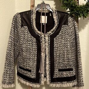 Rebecca Taylor Wool Blazer with Faux Leather Trim